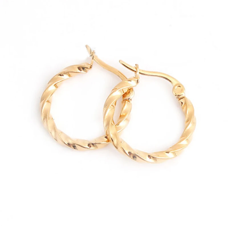 Exquisite Earrings 316 Stainless Steel Hoop Earrings Silver Color/Gold Color Spiral Round Fashion Women Earring Jewelry , 1 Pair