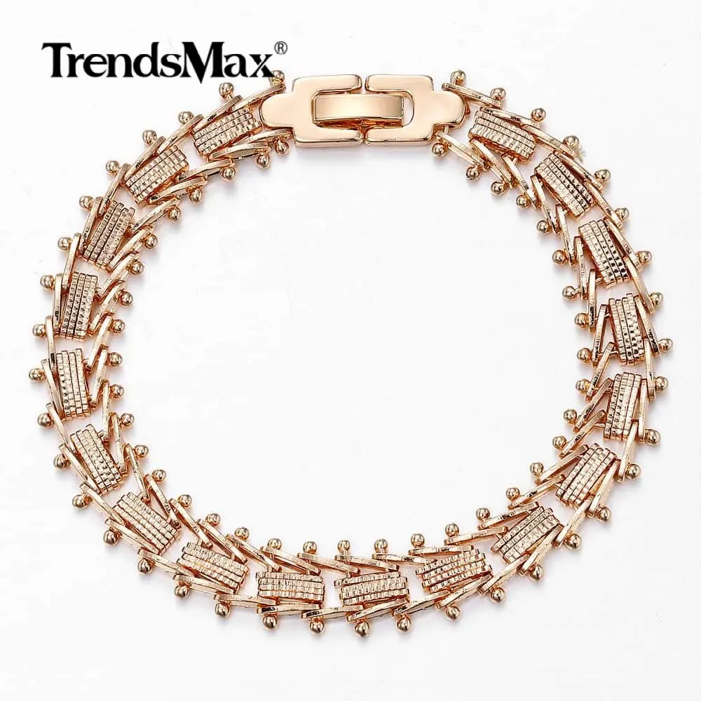 Women Girls 585 Rose Gold Color Bracelet Geometric Spicate Strand Round Chains Bracelets Wedding Girls Jewelry 7.5inch CB21