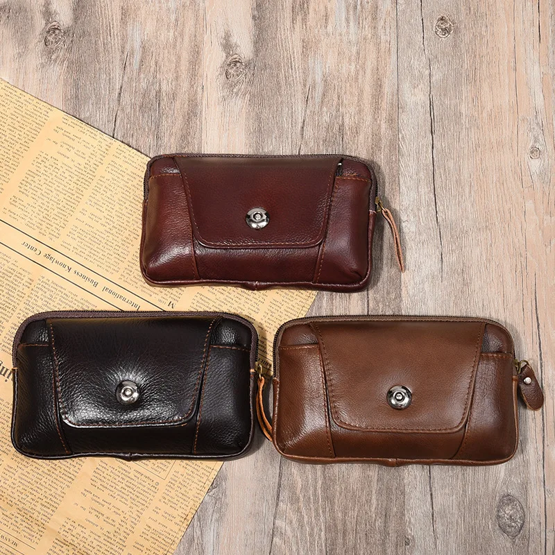 Taobao Hot Selling Men's Waist Bag Custom Leather Business Casual Magnetic Buckle Waist Bag Waterproof Phone Bag Factory