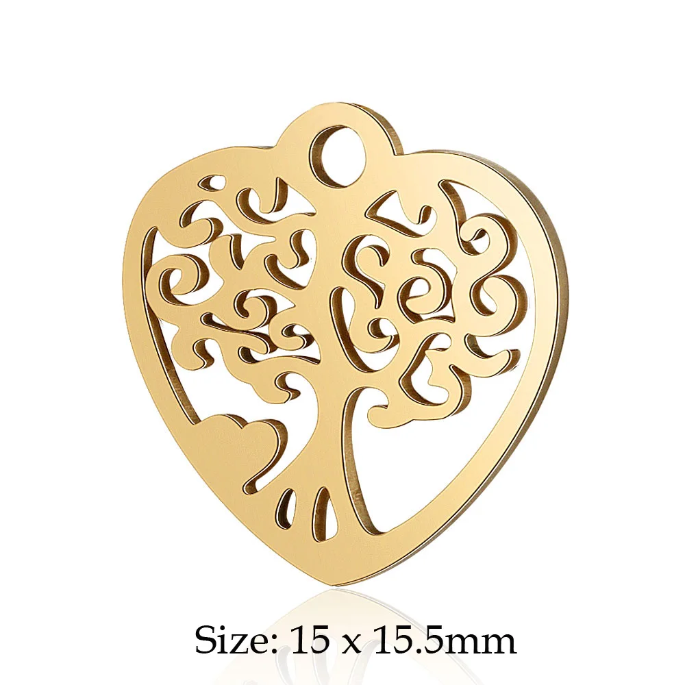 5pcs/lot diy heart tree of life stainless steel charm pendant wholesale family trees jewelry bracelet connector charms