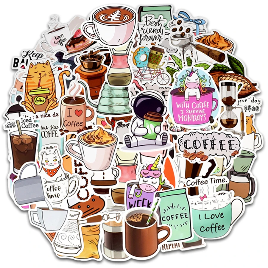 

50PCS Vintage Rooftop Coffee Shop Stickers I Love Coffee Laptop Stickers for Macbook Air Pro Skin Acer HP Huawei Computer Decals
