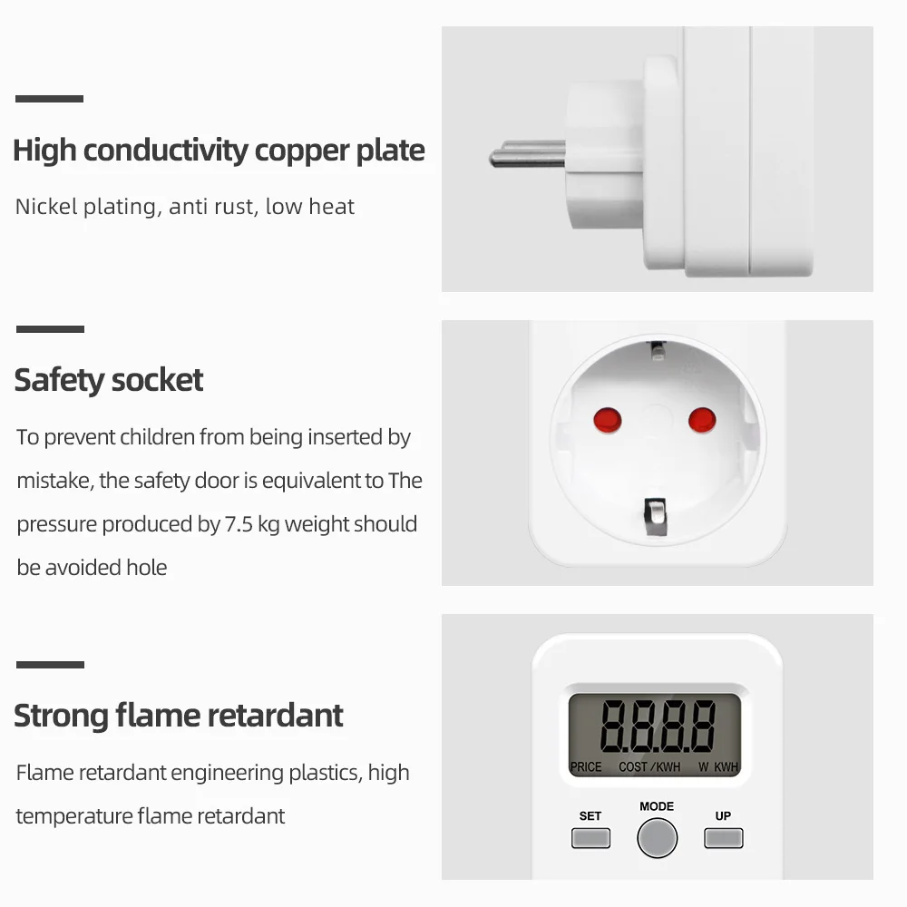 Digital Wattmeter 220V 110V AC Power Meter Electricy consumption Energy Meter EU Plug Power Kilowatt Wattage Electricity Meter