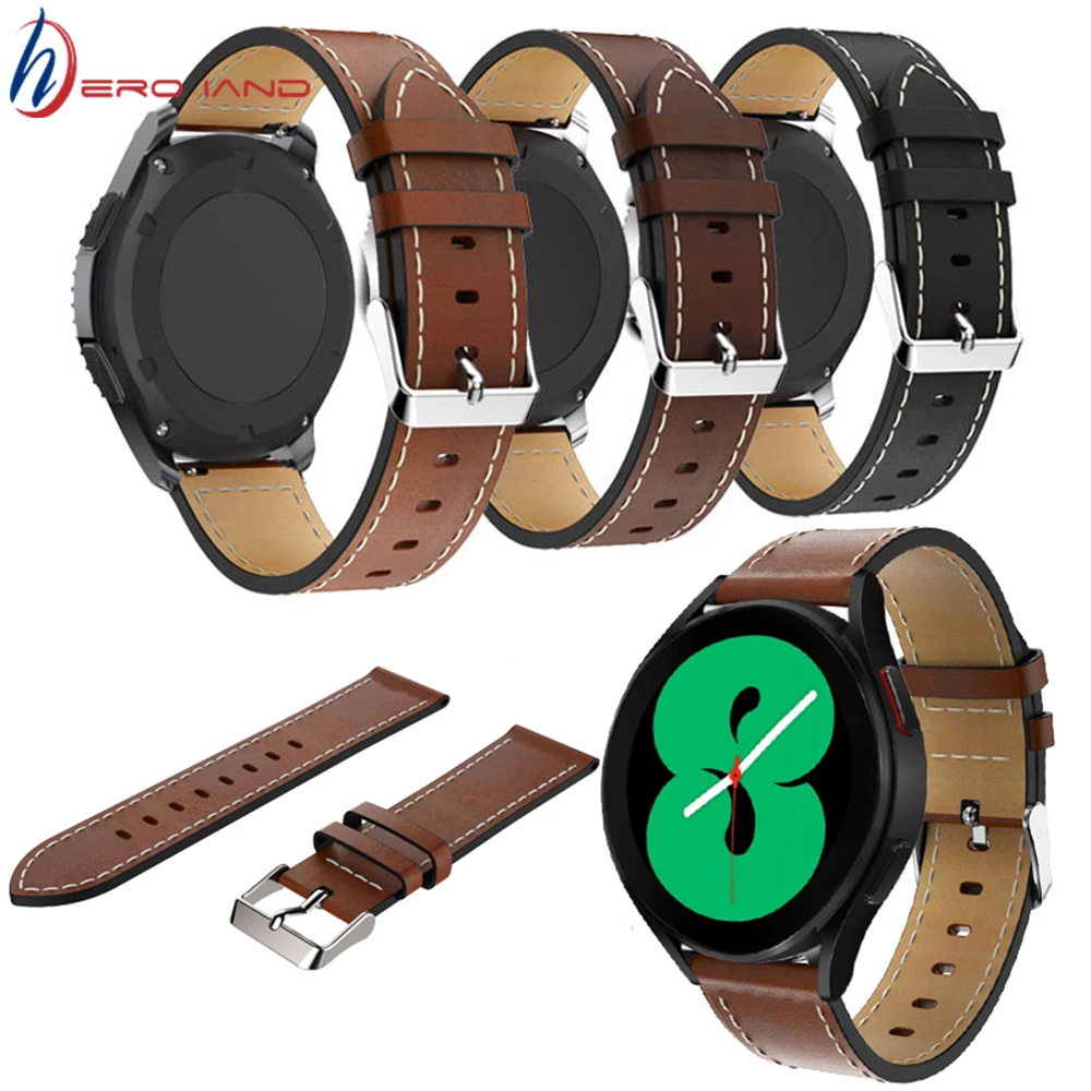 

20mm Genuine Leather Strap Watchband For Samsung Galaxy Watch4 40 44mm/Watch 4 Classic 42 46mm Original Wristbands Bracelet Belt