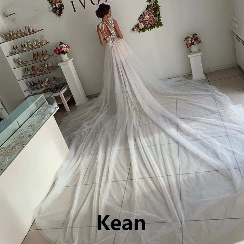 vestido de noiva Wedding Dress High Split Deep-V Applique Beaded Backless Dubai Arabic Robe De Mariee Bride Gown Custom Made