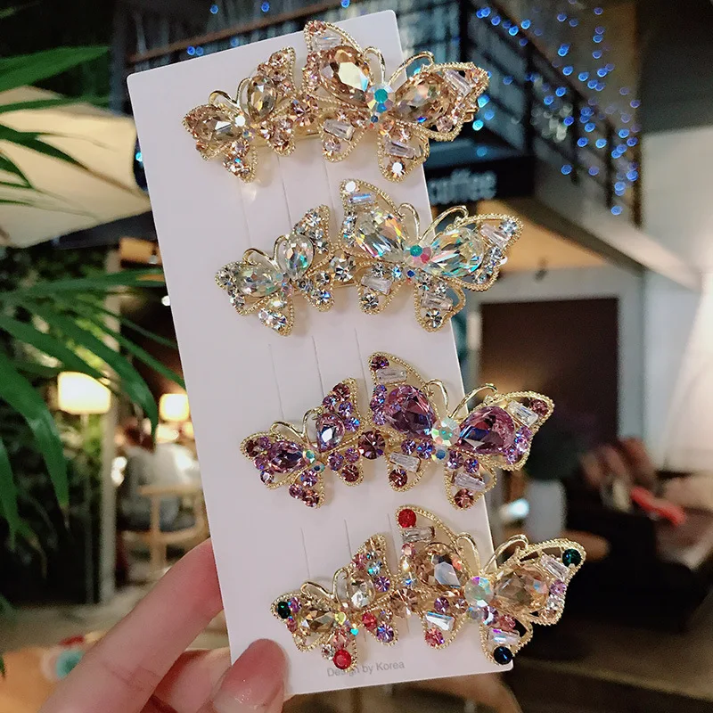 Retro Full Diamond Bangs Hairpin Female Fashion Cute Hairpin Back Head Rhinestone Hair Accessories Rhinestone Butterfly Hairpin