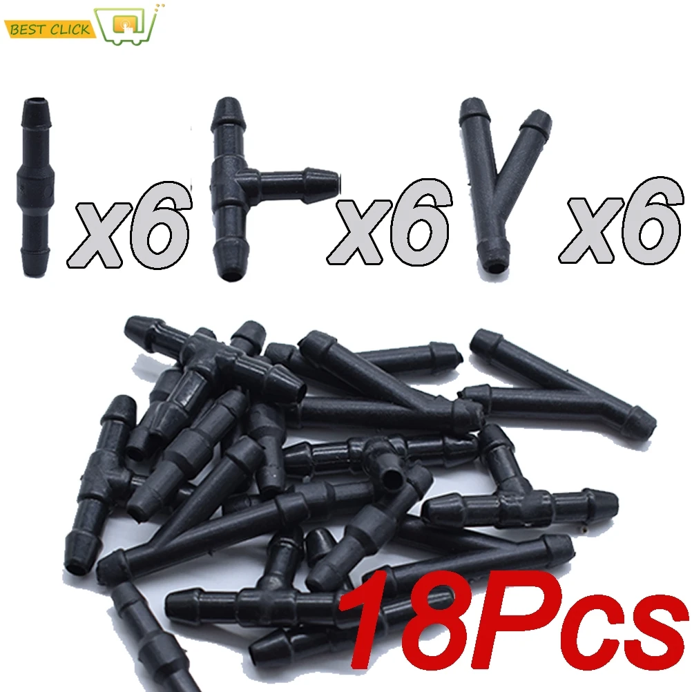 18PCS Windscreen Washer Joiner Pipe Connector Adapter T Piece Straight 3 Way Y Piece Wiper Water Pump Hose Repair Tubing Barbed