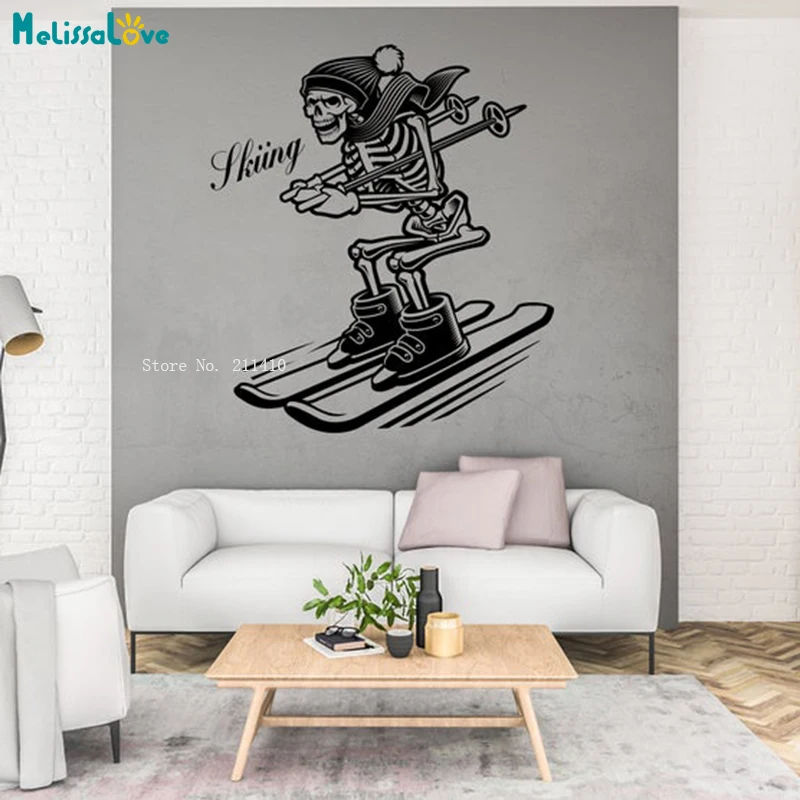 Skeleton Ski Wall Decals Extreme Winter Sport Sticker Snow Games Home Decor Vinyl Letters Skiing Murals YT5739