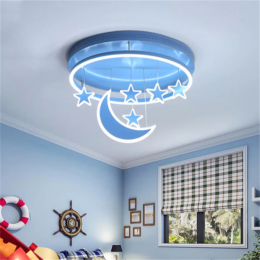 Children's room ceiling lamp princess girl creative star moon blue pink boy girl kid bedroom lighting fixture nursery luminaire