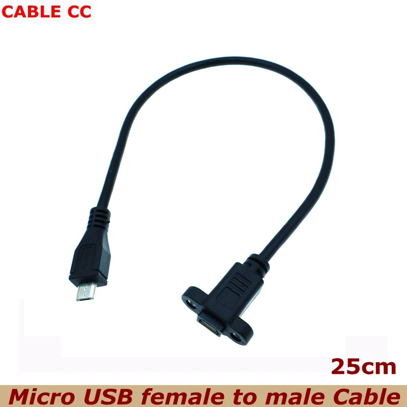 0,3 m Micro USB USB 2,0 Stecker auf Micro USB 2,0 Buchse Verlängerung Kabel Pitch 17,5mm Mit schrauben panel Mount Loch 0,25 m