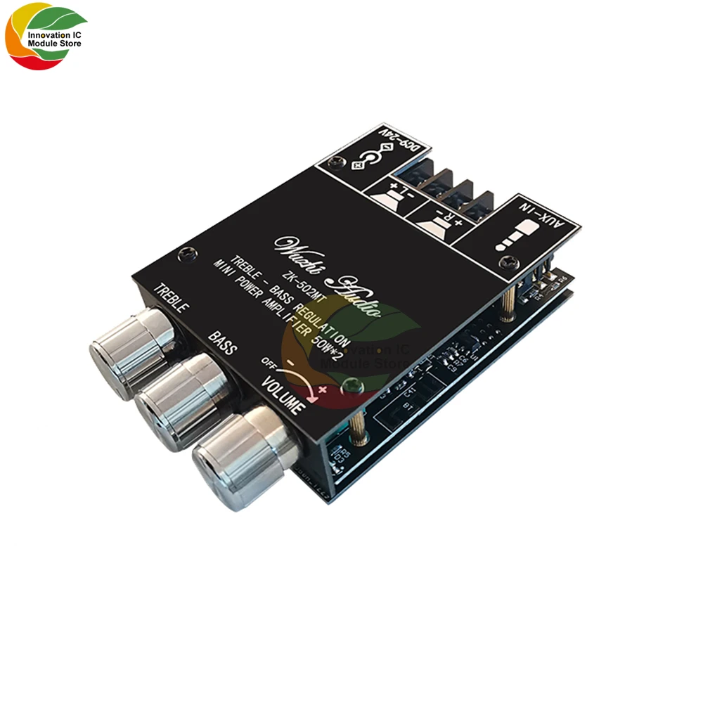 ZK-502MT 2*50W Bluetooth 5.0 Subwoofer Amplifier Board 2.0 Channel High Power Audio Stereo Amplifier Board AUX Bass Treble AMP