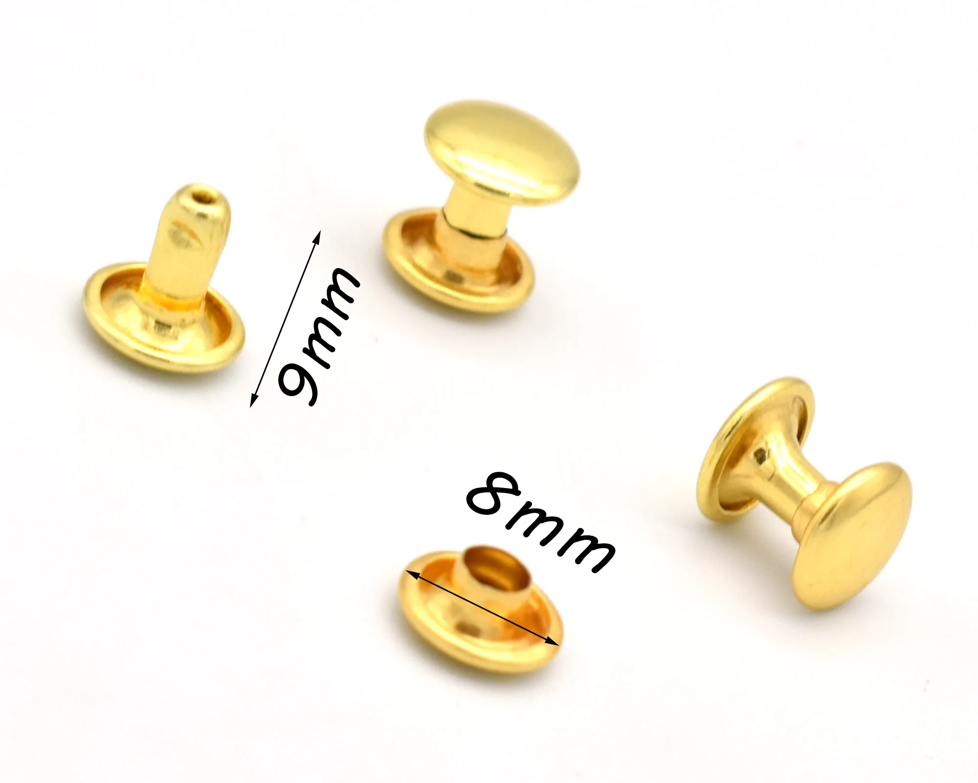 8mm Gold Double Cap Metal Button Round Rivet Studs For Purse Bag Handbag Shoes Belt Leather Craft 20/50Sets