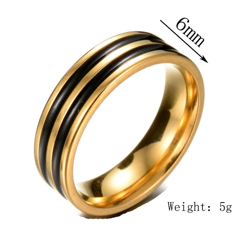 Akizoom Punk Men 6mm Vintage Stainless Steel Two Black Line Rings For Women Charm Never Fade Jewelry Party Gift Anillos