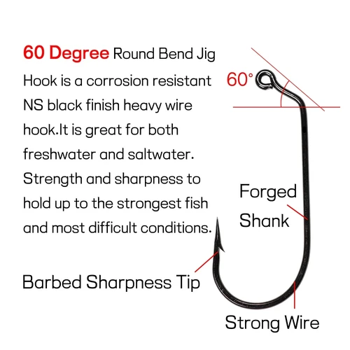 Imagen 2 del producto Bimoo, 100 Uds., anzuelo grueso de 60 grados, acero rico en carbono, anzuelos de gusano suaves de gran tamaño para pesca en agua dulce de mar, venta al por mayor