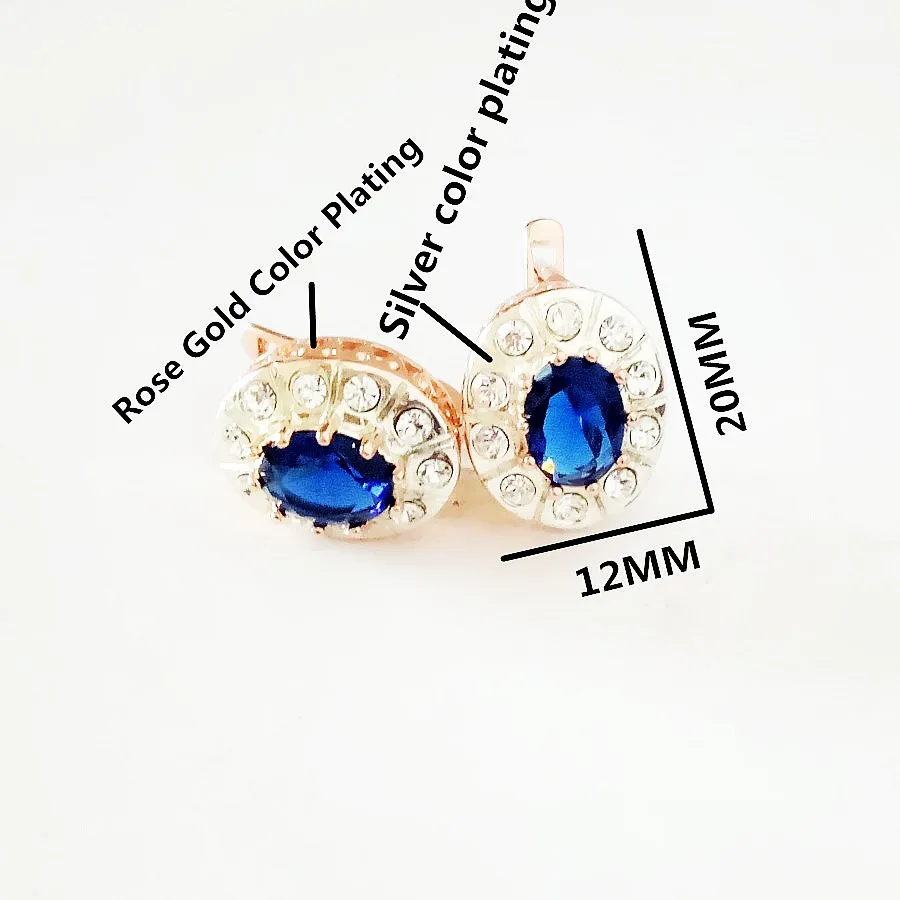 Blue Round Cubic Zirconia  Drop Earring Rose 585 Gold Color Women Jewelry Office Earring Designs for Lady