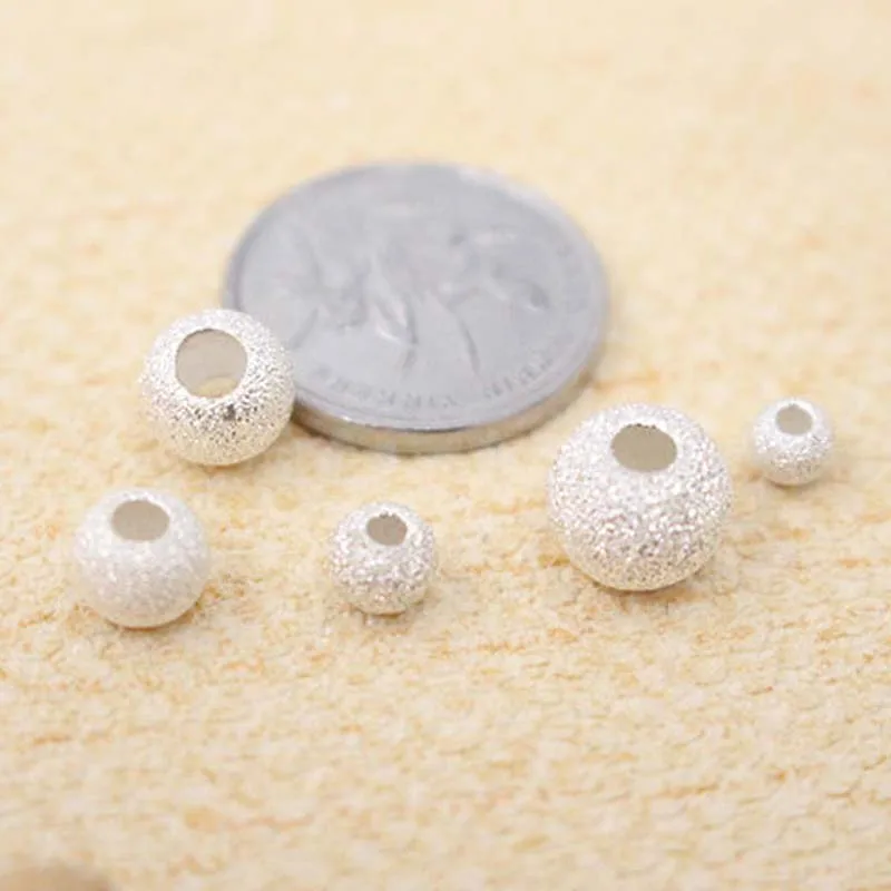 Genuine Real Pure Solid 925 Sterling Silver Round Ball Bead Pendant Spacer Loose Beads  Jewelry Making Findings