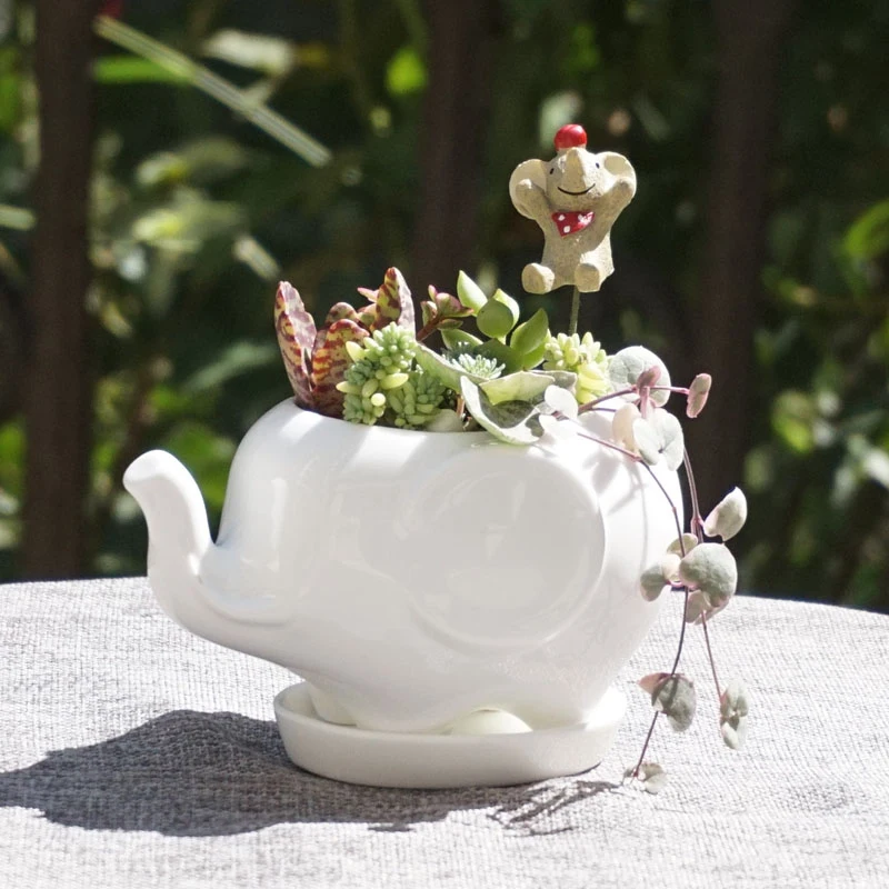 Small Animal Ceramic Flowerpot Super White Porcelain Elephant Snail Tortoise Garden Mini Pot Planter Ceramic Pot Desktop Decro