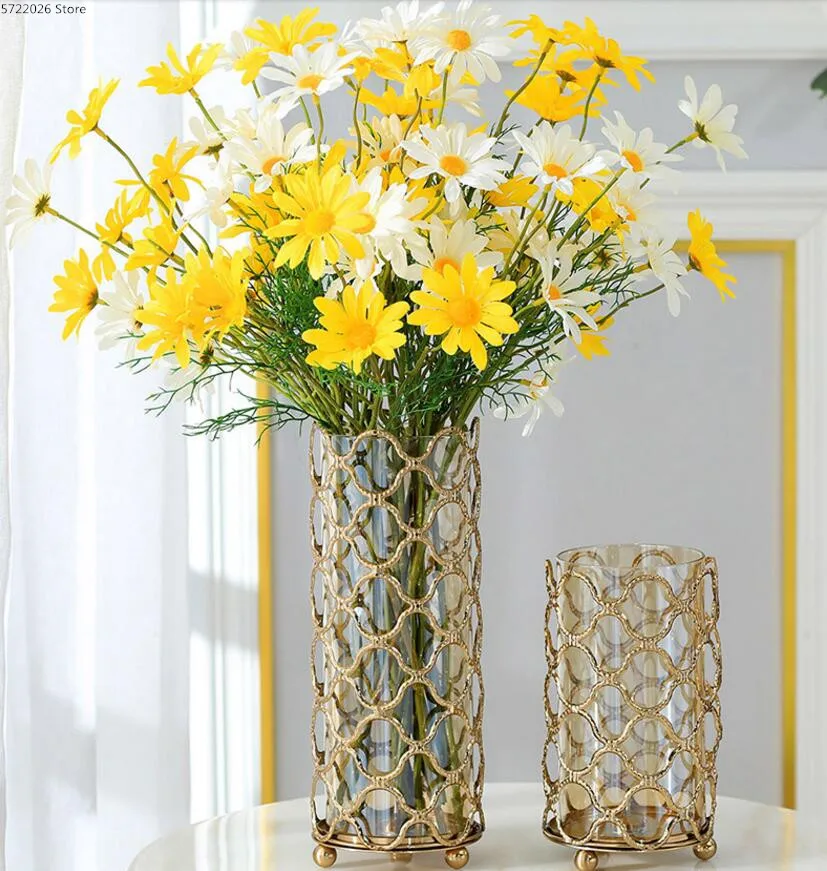 

Nordic light luxury metal glass vase decoration simple modern vase candle holder living room flower arrangement table decoration