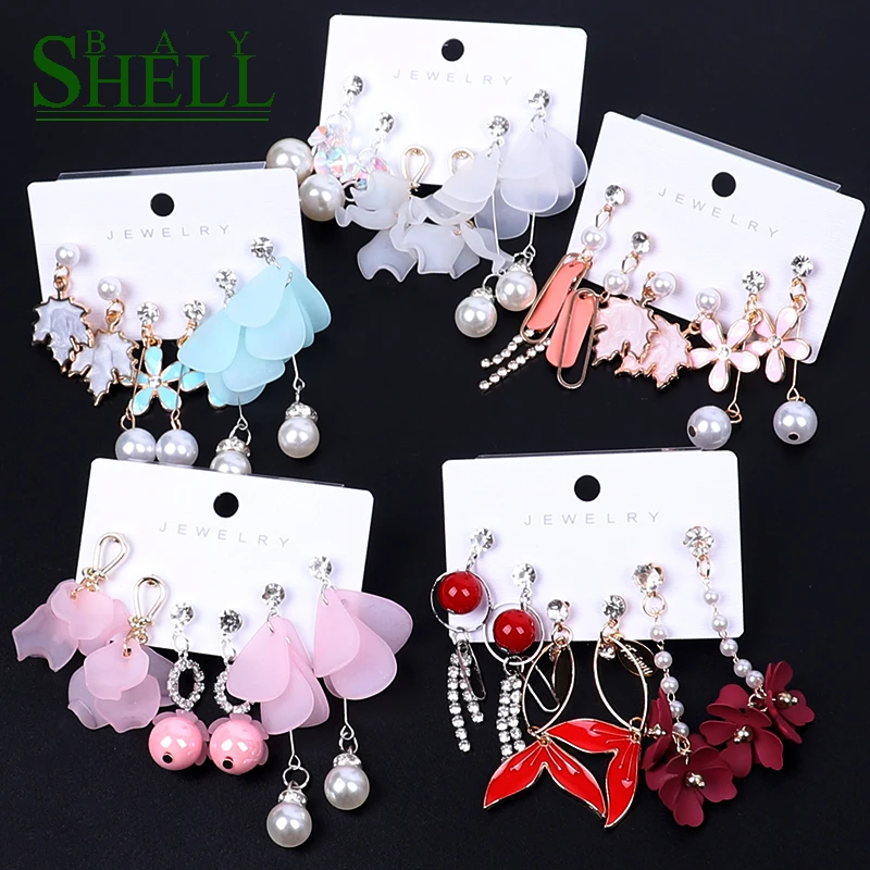 Shell Bay 2020 Long Earrings Set Fashion Jewelry Set Earrings Women Girl Bohemian Drop/Small Earrings Gifts Cute Pink Wholesale