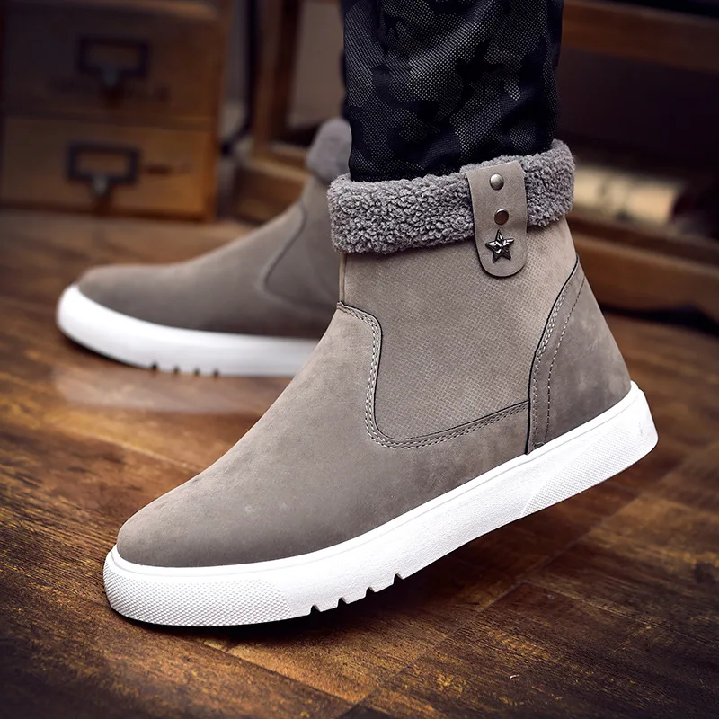 Fashion Snow Boots Men Winter Shoes Plush Warm Slip-on Short Booties Flock Cotton Shoes Round Toe Ankle Boots Zapatos De Hombre