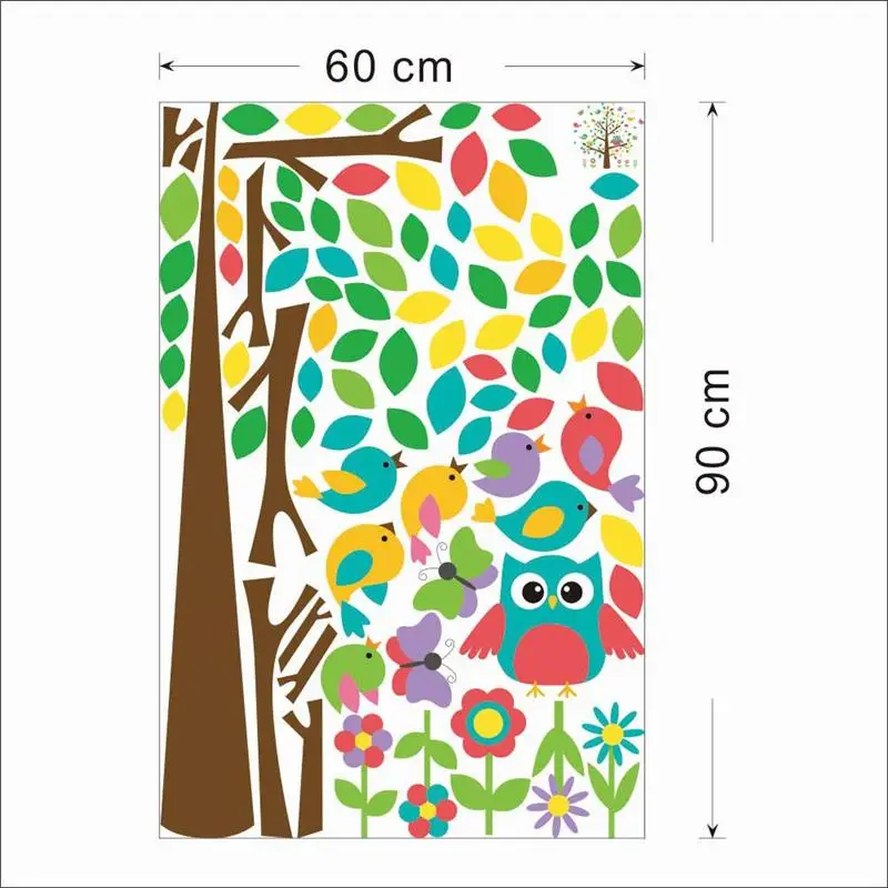 Cute Owlet Birds Colorful Tree Wall Sticker For Kindergarten Kids Room Bedroom Home Decor Cartoon Wall Mural Art Pvc Decals