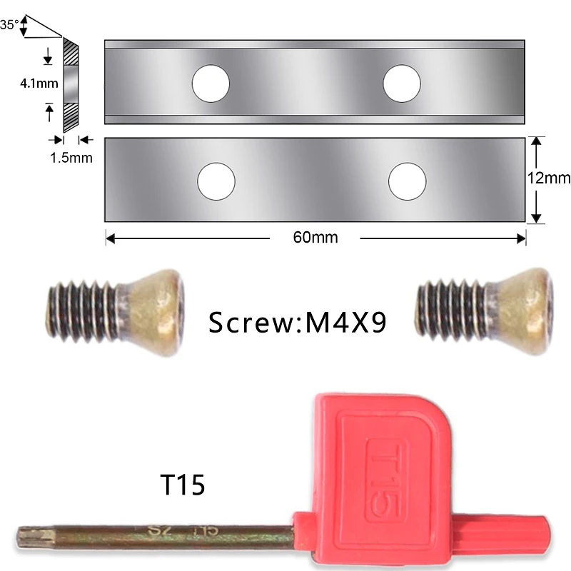 超硬インサートカッターブレード、2エッジ、木工サーフェスグルーブ、ヘリカルプランター、カッターヘッド、60x12x1.5mm