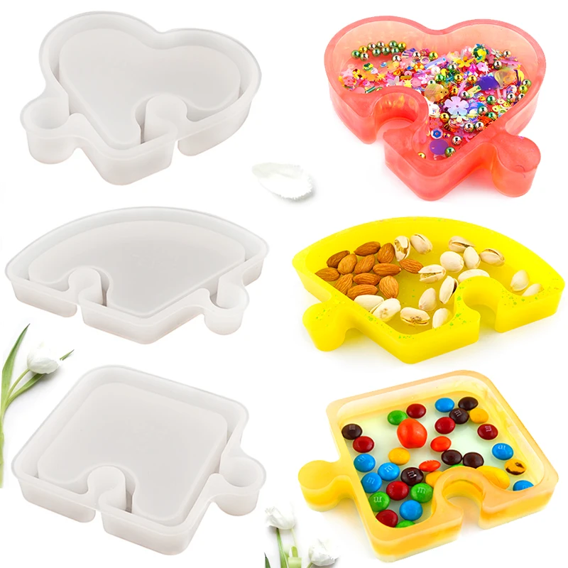 DM167 DIY Splice Candy Nut Tray Epoxy Resin Mold Storage Fruit Dish Plate Silicone Mould For Craft Jewelry Box Jigsaw Bowls