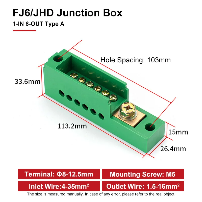 FJ6/JHD Anschlussdose Unipolarer Splitter 1-IN Multi-OUT Messdrahtverbinder Einphasiger Klemmenblock-Verteilerkasten