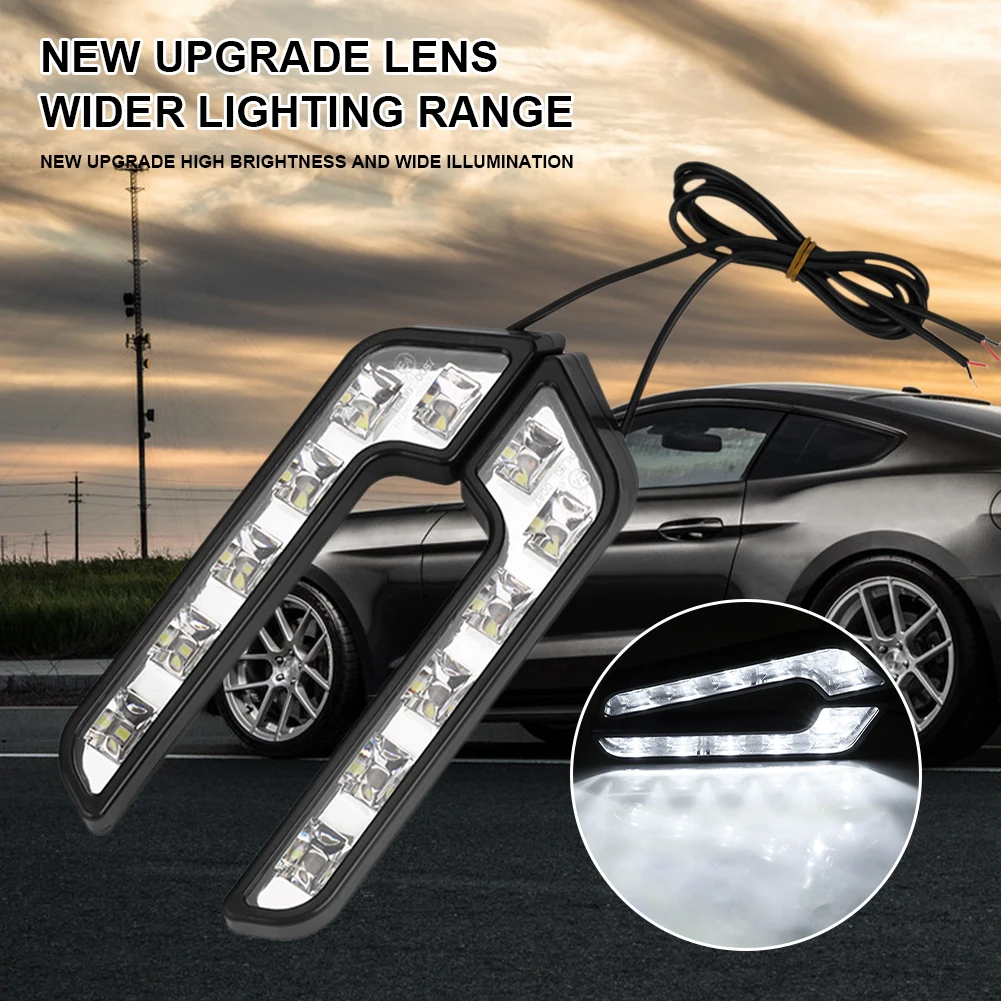 

2PCS LED Car Daytime Running Light 6LED 12V L-shaped DRL White Light 660LM Waterproof Driving Fog Lights Accessorie High-quality