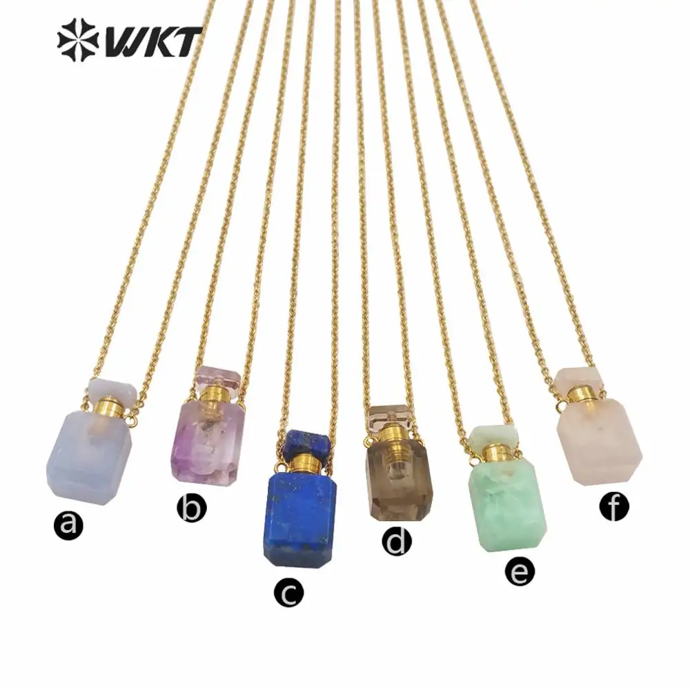 WT-N1239 Classic Stone Necklace Female Stone Rosary Necklace Colorful Rectangle Perfume Oil Bottle Stone Necklace Free Shipping