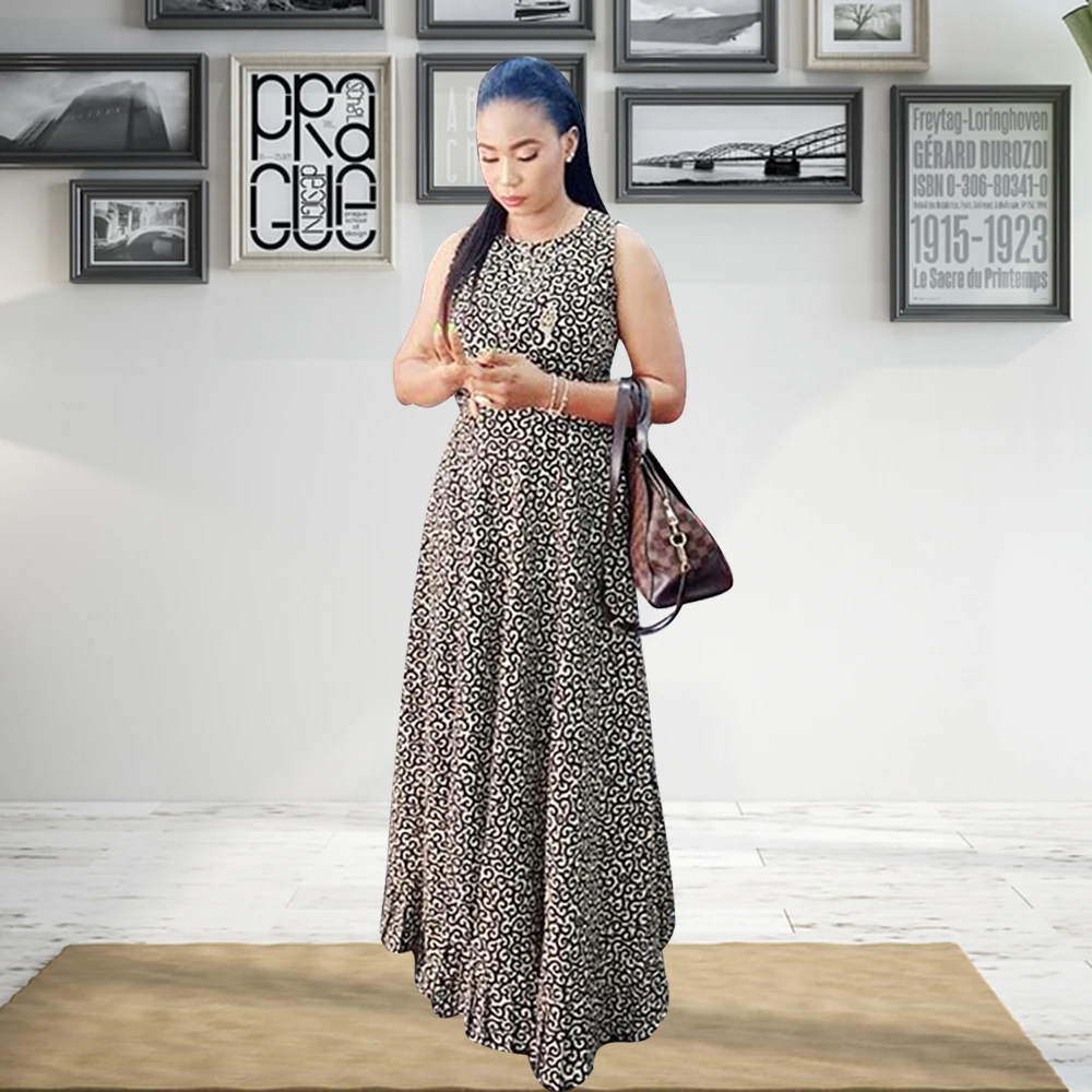 

Muslim Sets Printing sleeveless Abaya Dubai Dress Lady Party European Clothes American Clothing Loose robe