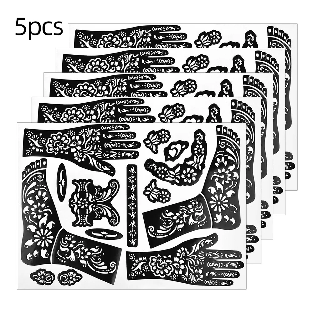 5 Sheets Henna Tattoo Hollow Templates Hands Feet Leg Arm Airbrushing Tattooing Template Temporary Stickers Body Painting