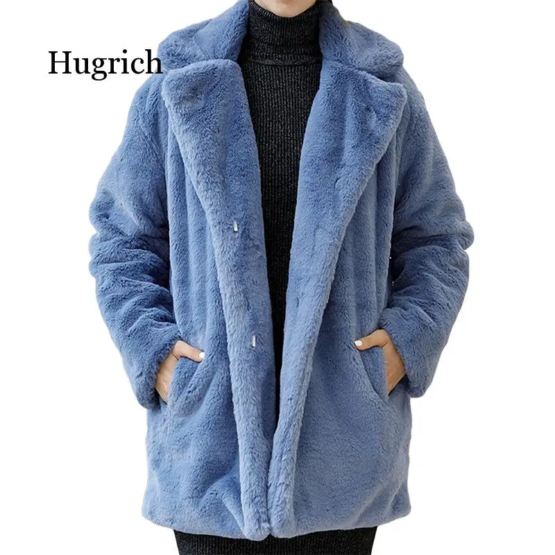 Winter Women High Quality Faux Rabbit Fur Coat Luxury Fur Coat Loose Lapel Overcoat Thick Warm  Female Plush Coats