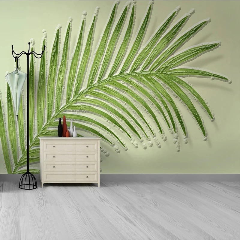 3D Wallpaper Fresh Hand Painted Tropical Plant Leaf Relief Covering For Living Room Bedroom Backdrop Home Decor Papel De Parede