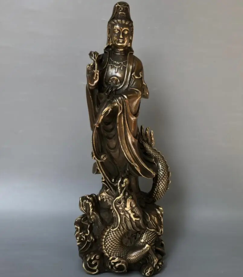 

China archaize brass Guanyin bodhisattva Buddha crafts statue