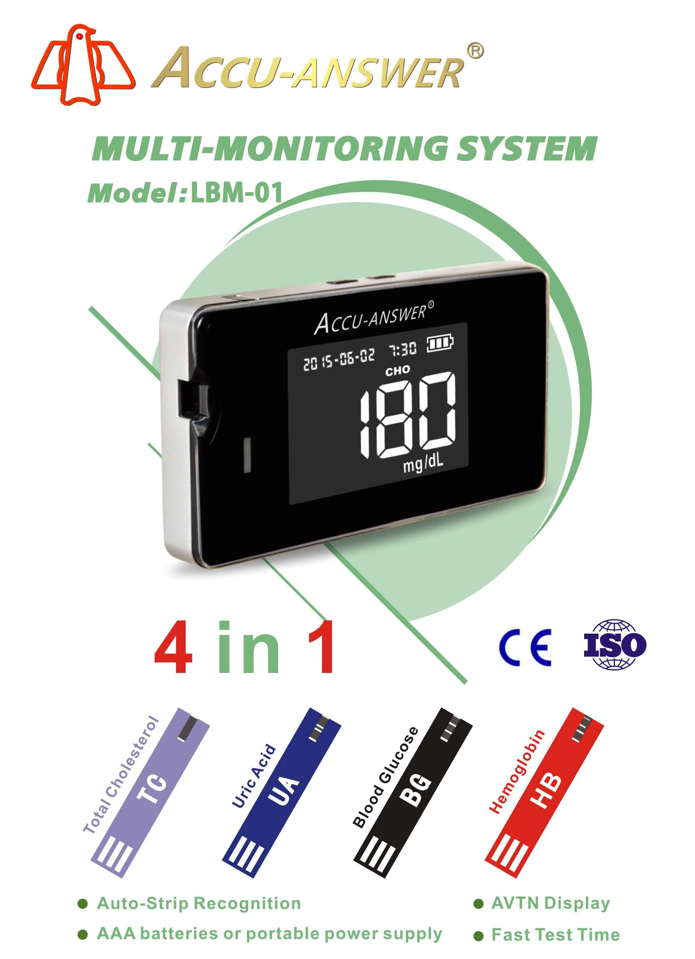4 In1 Multi-Function Cholesterol Meter Uric Acid&Hemoglobin Blood Glucose Test Strips Kit for Diabetes Gout Device with Lancets