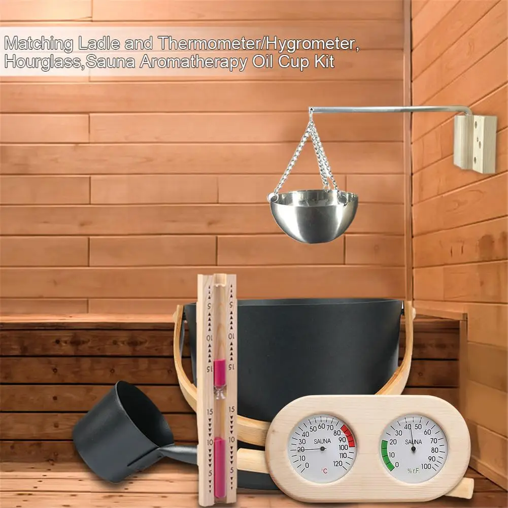 7L Luxury Finnish Sauna Aluminum Bucket With Long Handle Spoon Thermometer Humidometer Barrel Set Sauna Accessories