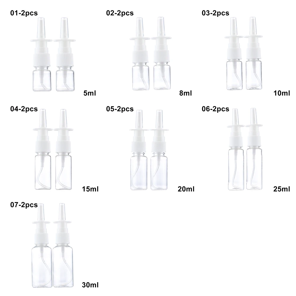 2PCS พลาสติกปั๊มพ่นจมูกจมูกคอสเปรย์หมวก Mist ขวดเติมได้5/8/10/15/20/25/30Ml