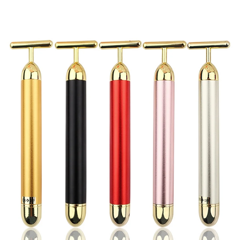 24k Gold Vibration Facial Slimming Face Beauty Bar Pulse Firming Facial Roller Massager Lift Skin Tightening Wrinkle Stick