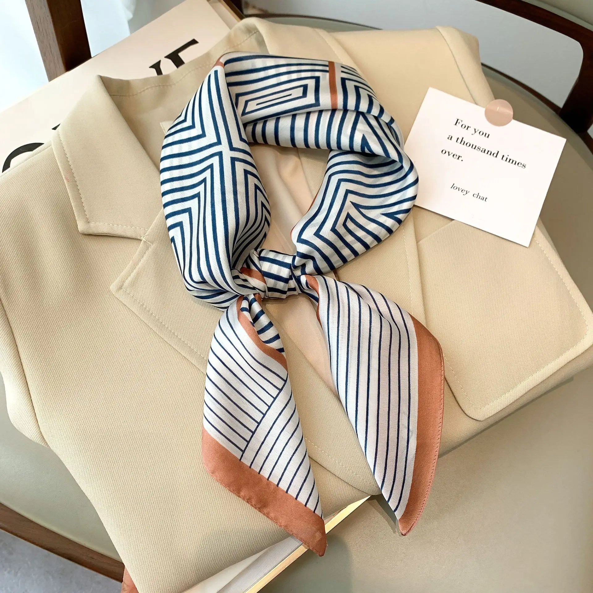 New fashion sense small square scarf female stripe printed multifunctional Decorative scarf summer sunscreen scarf Headband tyin