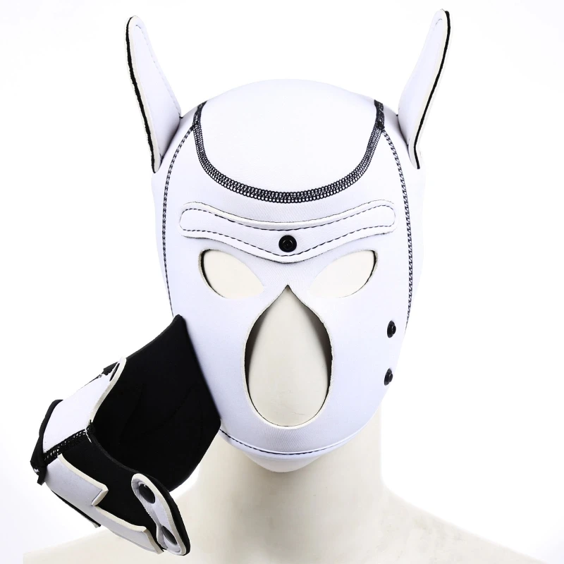 Animal Head Mask White Puppy Hood Full Face Mask Full Head Mask Sexy Dog Head Mask Cosplay Costume for Halloween Parties