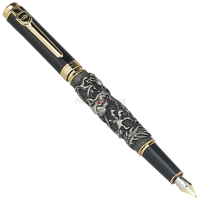 

Jinhao Ancient Fountain Pen Auspicious Dragon Carving Heavy Pen, Iridium Fine Nib Classic Grey Office & School Supplies