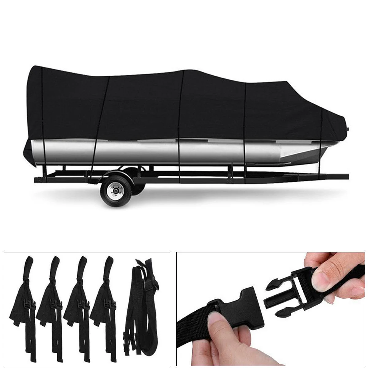 17-24ft Rubber Dinghy Pontoon Boat Covers 210D Water Rain Proof Trailerable Pontoon Boat Cover Coat Protector Sun UV Dust Cover