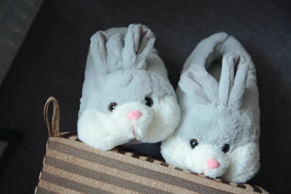 2021 Cute Pink Rabbit Gray Bunny Slipper Cartoon Animal Plush Slippers Female Winter Warm Rabbit Home Woman Slipper