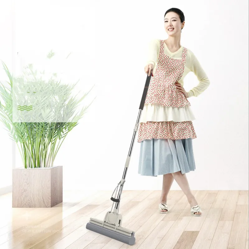 Multi-function Cotton Mop, Stainless Steel Roller, Squeezed Water Free, Hand-wash Sponge, Home Floor Cleaning Tool