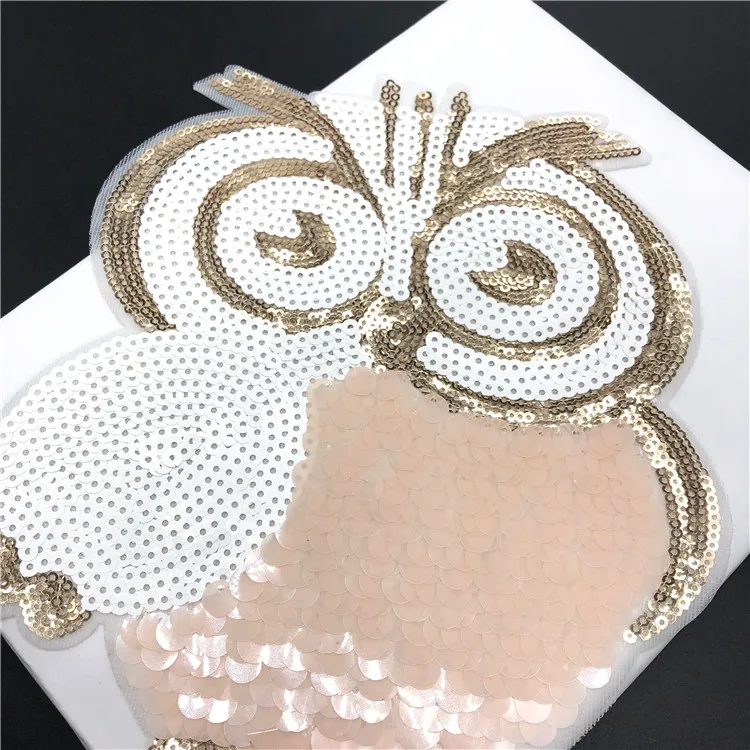 Elaborate Owl Sequin Cloth Sticking Overcoat Down Garment Decorated Large Back Rubber Ironing Patch 20.5cm*18.5cm