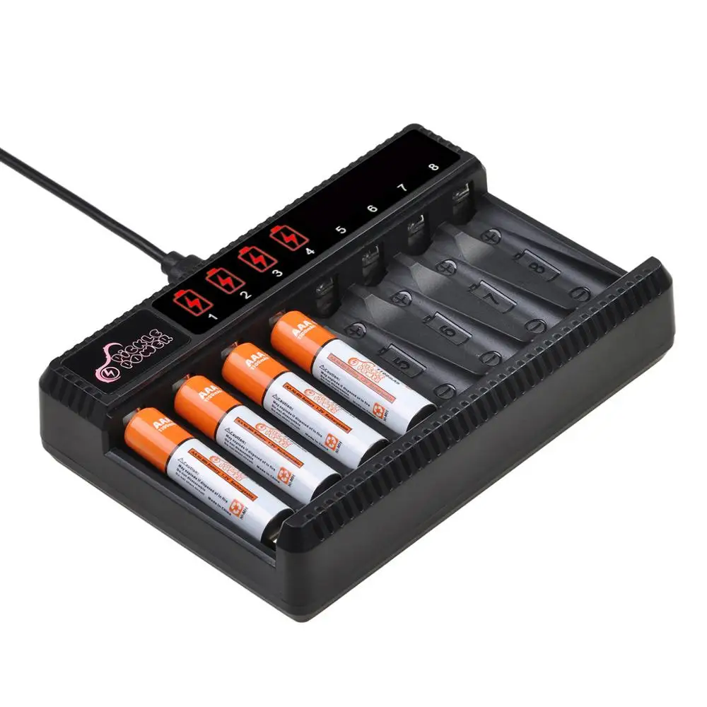 Batteria ricaricabile Pickle Power 1100 mAh AAA ni-mh + caricabatterie a 8 slot per torcia AAA, giocattolo, orologio, lettore MP3