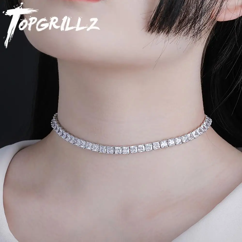 

TOPGRILLZ 6mm Square Zircon Choker Necklace New Design Chain Women's Necklace Iced Out Cubic Zirconia Hip Hop Charm Jewelry Gift