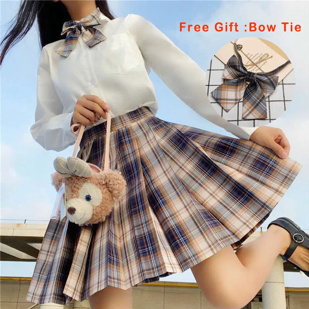 Pleated Harajuku Preppy Style Summer Women Skirt Plaid Kawaii Y2K High Waist Dance Bow Skirt Mini Cute Japanese School Uniforms