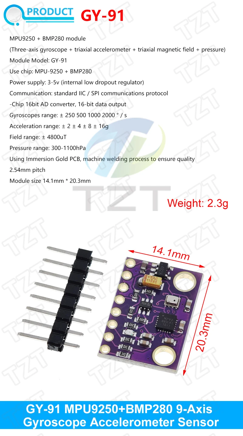 MPU-6050 MPU-9250 BMI160 LSM303DLHC L3G4200D QMC5883L ADXL335 LIS3DSH 3-, 6- und 9-Achsen-Sensor für Lagebestimmung +Gyroskop +Beschleunigungsmesser +Magnetometer – Detail 19