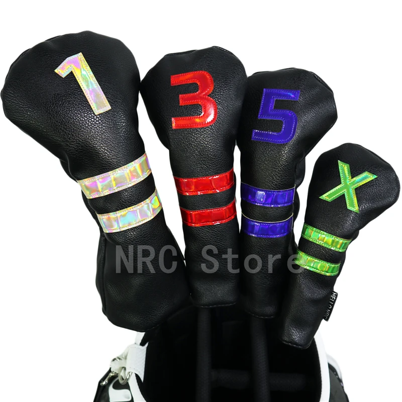 Golf Headcover Drive Fairway Hybird Cover  Dazzle color Wood Cover PU Leather